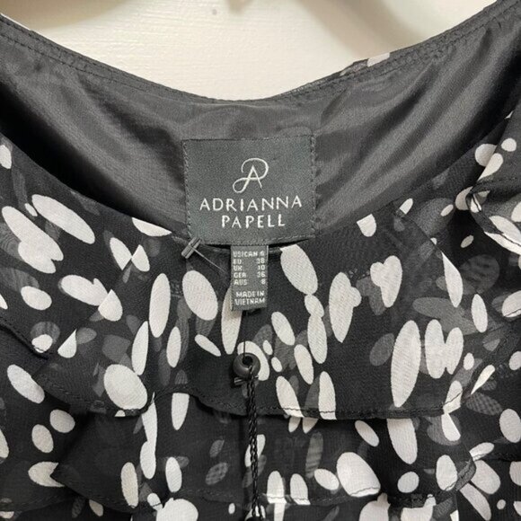 Adrianna Papell Sleeveless Black & White Tiered Ruffle Mini Dress Size 6 - Picture 5 of 11